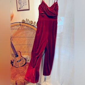 Burnt orange velvet wide leg jumpsuit. NWT